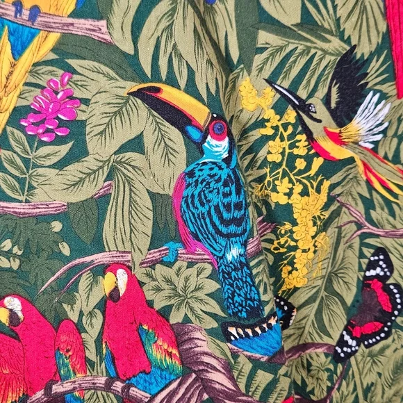 Rare Vintage Tropical Birds Butterflies Print Wrap Skirt Cotton S Wow - Picture 6 of 7